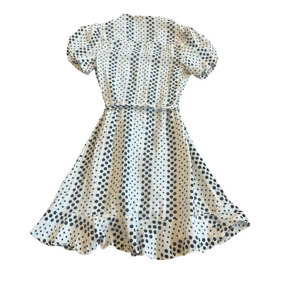 Karen MIllen White Polka Dot Wrap Dress Flutter Sleeves Ruffle Mini Size 2 Women - Picture 5 of 10